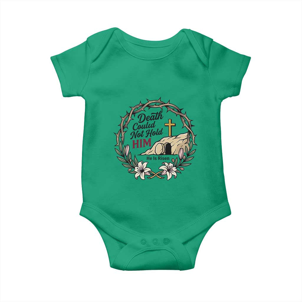 Death Could Not Hold Him Jesus Christian Easter Baby Onesie He Is Risen Faith Message