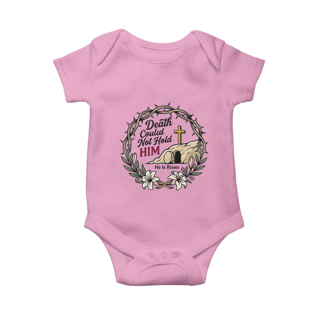 Death Could Not Hold Him Jesus Christian Easter Baby Onesie He Is Risen Faith Message