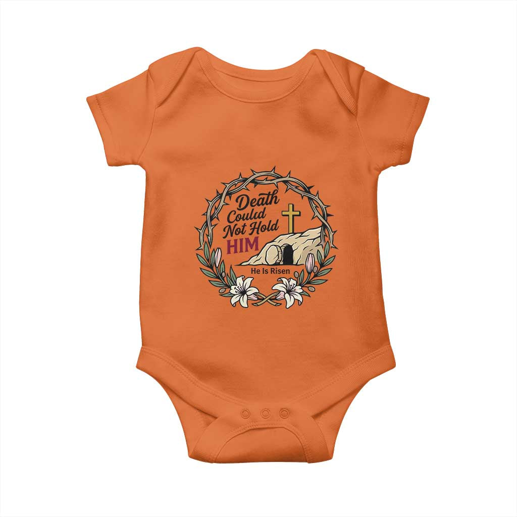 Death Could Not Hold Him Jesus Christian Easter Baby Onesie He Is Risen Faith Message