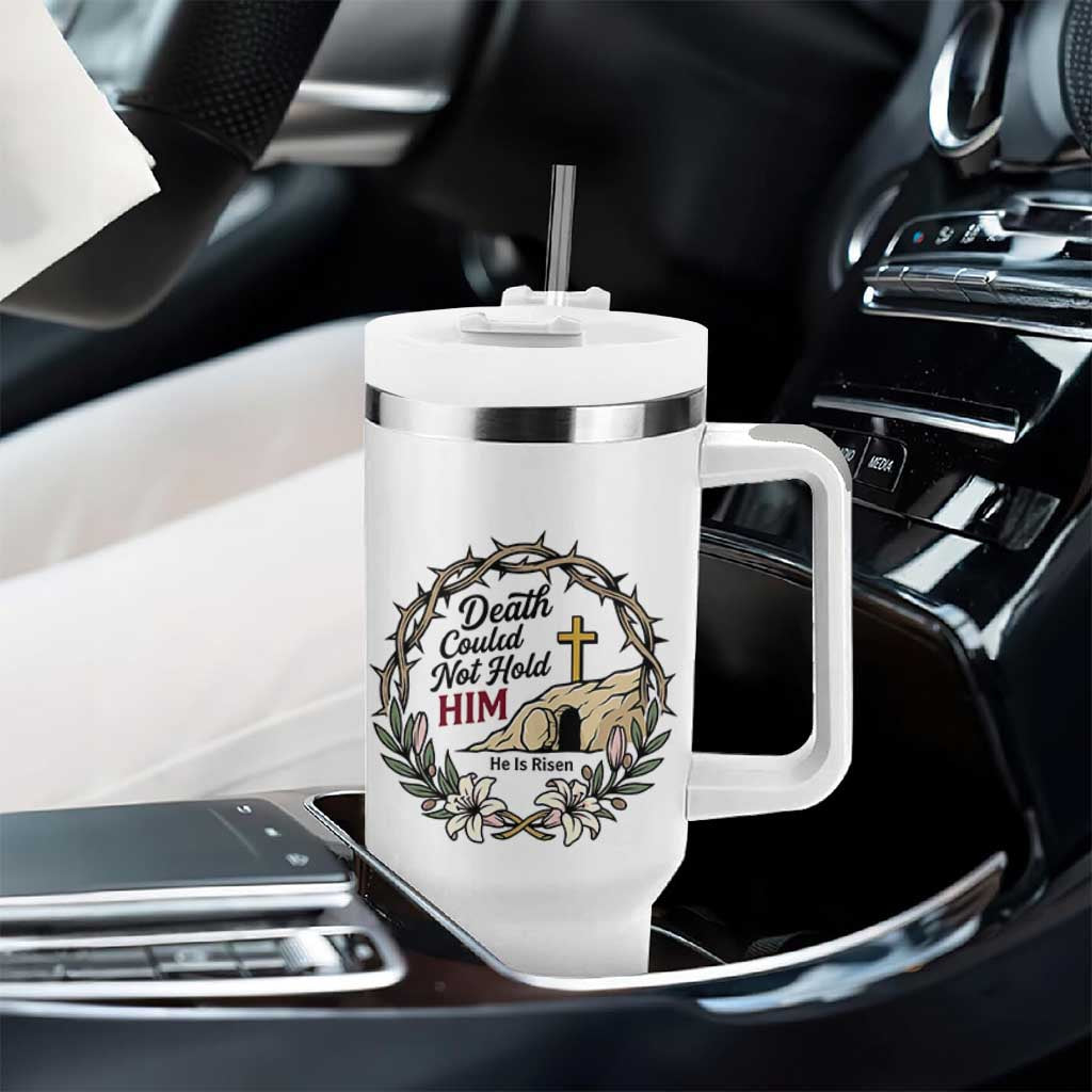 Death Could Not Hold Him Jesus Christian Easter Tumbler With Handle He Is Risen Faith Message