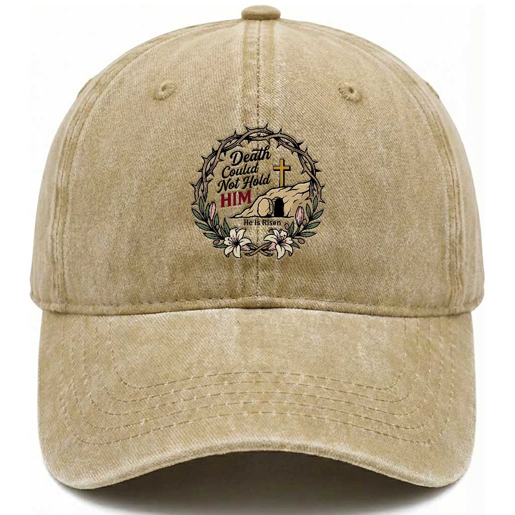 Death Could Not Hold Him Jesus Christian Easter Washed Cotton Baseball Cap He Is Risen Faith Message