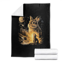 Mystical Moonlit Bunny Graphic Throw Blanket Glowing Rabbit Under Full Moon Waterfall Nature Scene
