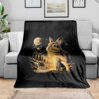 Mystical Moonlit Bunny Graphic Throw Blanket Glowing Rabbit Under Full Moon Waterfall Nature Scene
