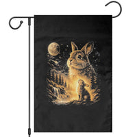 Mystical Moonlit Bunny Graphic Garden Flag Glowing Rabbit Under Full Moon Waterfall Nature Scene