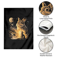 Mystical Moonlit Bunny Graphic Garden Flag Glowing Rabbit Under Full Moon Waterfall Nature Scene
