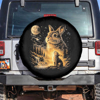 Mystical Moonlit Bunny Graphic Spare Tire Cover Glowing Rabbit Under Full Moon Waterfall Nature Scene