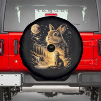 Mystical Moonlit Bunny Graphic Spare Tire Cover Glowing Rabbit Under Full Moon Waterfall Nature Scene