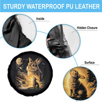 Mystical Moonlit Bunny Graphic Spare Tire Cover Glowing Rabbit Under Full Moon Waterfall Nature Scene