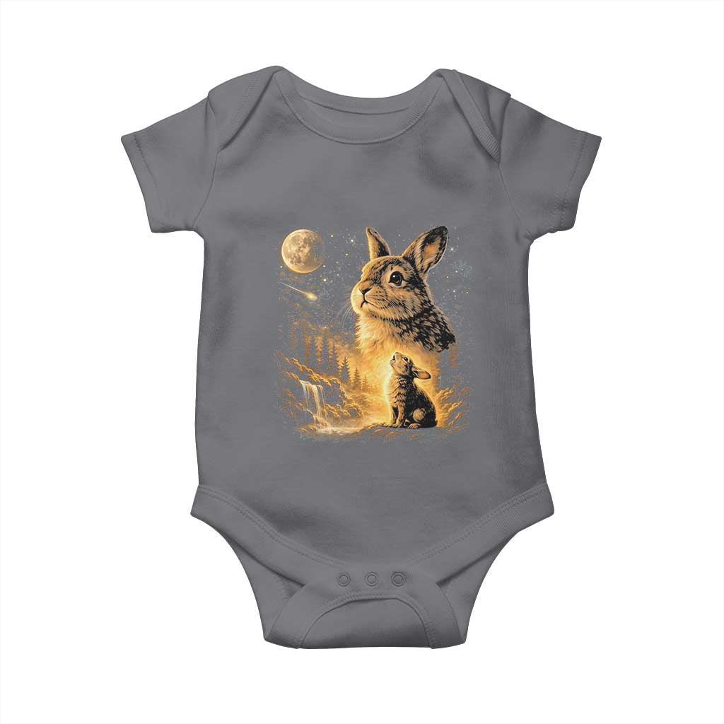 Mystical Moonlit Bunny Graphic Baby Onesie Glowing Rabbit Under Full Moon Waterfall Nature Scene