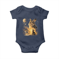 Mystical Moonlit Bunny Graphic Baby Onesie Glowing Rabbit Under Full Moon Waterfall Nature Scene