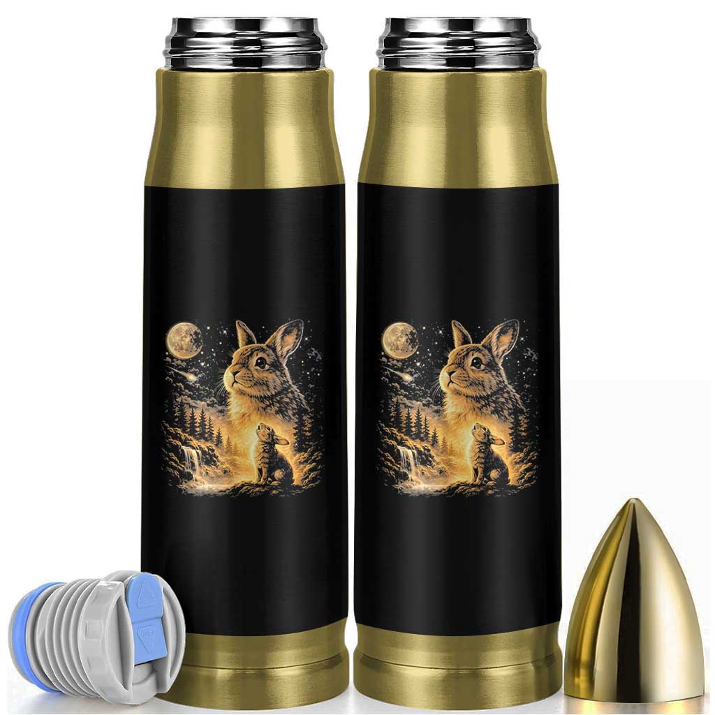 Mystical Moonlit Bunny Graphic Bullet Tumbler Glowing Rabbit Under Full Moon Waterfall Nature Scene