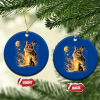 Mystical Moonlit Bunny Graphic Ceramic Ornament Glowing Rabbit Under Full Moon Waterfall Nature Scene