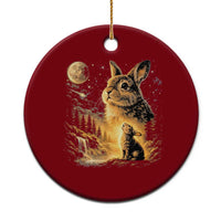 Mystical Moonlit Bunny Graphic Ceramic Ornament Glowing Rabbit Under Full Moon Waterfall Nature Scene