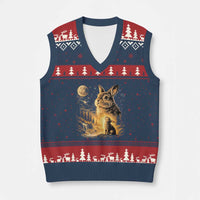 Mystical Moonlit Bunny Graphic V-Neck Knit Sweater Vest Glowing Rabbit Under Full Moon Waterfall Nature Scene