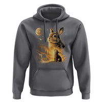 Mystical Moonlit Bunny Graphic Hoodie Glowing Rabbit Under Full Moon Waterfall Nature Scene