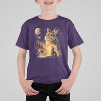 Mystical Moonlit Bunny Graphic T Shirt For Kid Glowing Rabbit Under Full Moon Waterfall Nature Scene