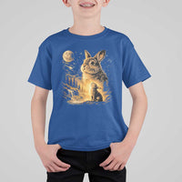 Mystical Moonlit Bunny Graphic T Shirt For Kid Glowing Rabbit Under Full Moon Waterfall Nature Scene