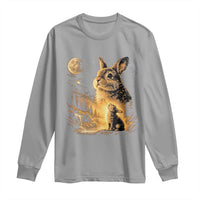 Mystical Moonlit Bunny Graphic Long Sleeve Shirt Glowing Rabbit Under Full Moon Waterfall Nature Scene