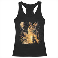 Mystical Moonlit Bunny Graphic Racerback Tank Top Glowing Rabbit Under Full Moon Waterfall Nature Scene