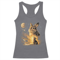 Mystical Moonlit Bunny Graphic Racerback Tank Top Glowing Rabbit Under Full Moon Waterfall Nature Scene