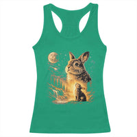 Mystical Moonlit Bunny Graphic Racerback Tank Top Glowing Rabbit Under Full Moon Waterfall Nature Scene