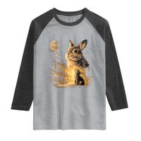 Mystical Moonlit Bunny Graphic Raglan Shirt Glowing Rabbit Under Full Moon Waterfall Nature Scene