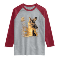 Mystical Moonlit Bunny Graphic Raglan Shirt Glowing Rabbit Under Full Moon Waterfall Nature Scene