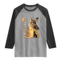 Mystical Moonlit Bunny Graphic Raglan Shirt Glowing Rabbit Under Full Moon Waterfall Nature Scene