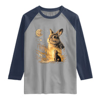 Mystical Moonlit Bunny Graphic Raglan Shirt Glowing Rabbit Under Full Moon Waterfall Nature Scene