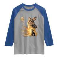 Mystical Moonlit Bunny Graphic Raglan Shirt Glowing Rabbit Under Full Moon Waterfall Nature Scene