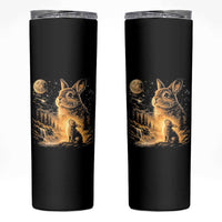 Mystical Moonlit Bunny Graphic Skinny Tumbler Glowing Rabbit Under Full Moon Waterfall Nature Scene