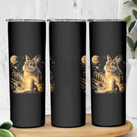 Mystical Moonlit Bunny Graphic Skinny Tumbler Glowing Rabbit Under Full Moon Waterfall Nature Scene