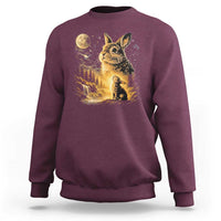 Mystical Moonlit Bunny Graphic Sweatshirt Glowing Rabbit Under Full Moon Waterfall Nature Scene