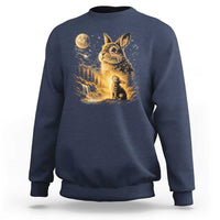 Mystical Moonlit Bunny Graphic Sweatshirt Glowing Rabbit Under Full Moon Waterfall Nature Scene