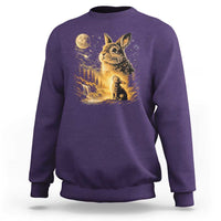 Mystical Moonlit Bunny Graphic Sweatshirt Glowing Rabbit Under Full Moon Waterfall Nature Scene