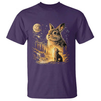 Mystical Moonlit Bunny Graphic T Shirt Glowing Rabbit Under Full Moon Waterfall Nature Scene
