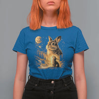 Mystical Moonlit Bunny Graphic T Shirt For Women Glowing Rabbit Under Full Moon Waterfall Nature Scene