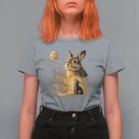 Mystical Moonlit Bunny Graphic T Shirt For Women Glowing Rabbit Under Full Moon Waterfall Nature Scene