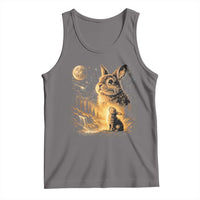 Mystical Moonlit Bunny Graphic Tank Top Glowing Rabbit Under Full Moon Waterfall Nature Scene