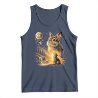 Mystical Moonlit Bunny Graphic Tank Top Glowing Rabbit Under Full Moon Waterfall Nature Scene