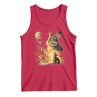 Mystical Moonlit Bunny Graphic Tank Top Glowing Rabbit Under Full Moon Waterfall Nature Scene