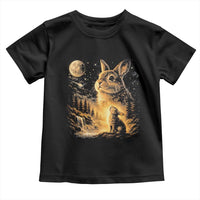 Mystical Moonlit Bunny Graphic Toddler T Shirt Glowing Rabbit Under Full Moon Waterfall Nature Scene