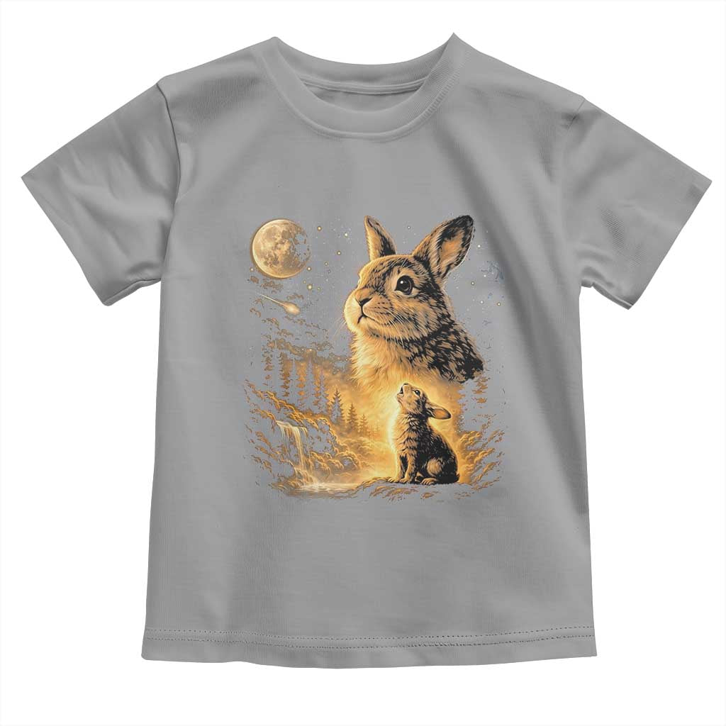 Mystical Moonlit Bunny Graphic Toddler T Shirt Glowing Rabbit Under Full Moon Waterfall Nature Scene