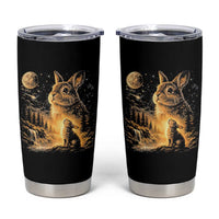 Mystical Moonlit Bunny Graphic Tumbler Cup Glowing Rabbit Under Full Moon Waterfall Nature Scene