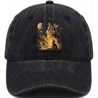 Mystical Moonlit Bunny Graphic Washed Cotton Baseball Cap Glowing Rabbit Under Full Moon Waterfall Nature Scene
