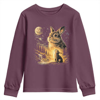 Mystical Moonlit Bunny Graphic Youth Sweatshirt Glowing Rabbit Under Full Moon Waterfall Nature Scene