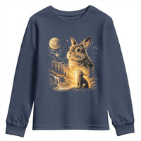 Mystical Moonlit Bunny Graphic Youth Sweatshirt Glowing Rabbit Under Full Moon Waterfall Nature Scene