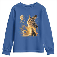Mystical Moonlit Bunny Graphic Youth Sweatshirt Glowing Rabbit Under Full Moon Waterfall Nature Scene