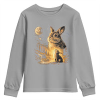Mystical Moonlit Bunny Graphic Youth Sweatshirt Glowing Rabbit Under Full Moon Waterfall Nature Scene