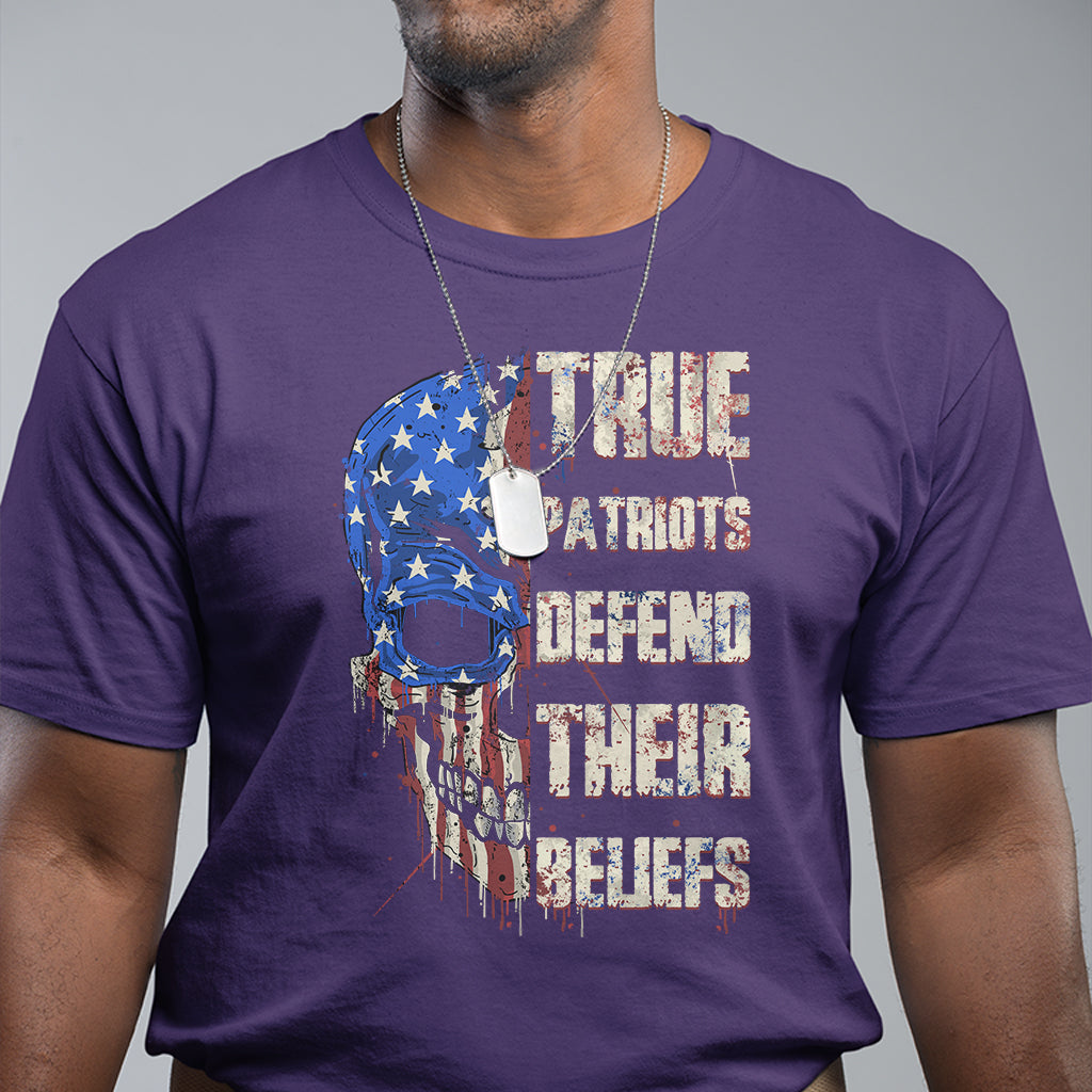 True Patriots Defends Their Beliefs American Patriotic Spirit American Flag Skull T Shirt - Wonder Print Shop